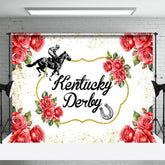 Lofaris White Gold Glitter Red Rose Kentucky Derby Backdrop